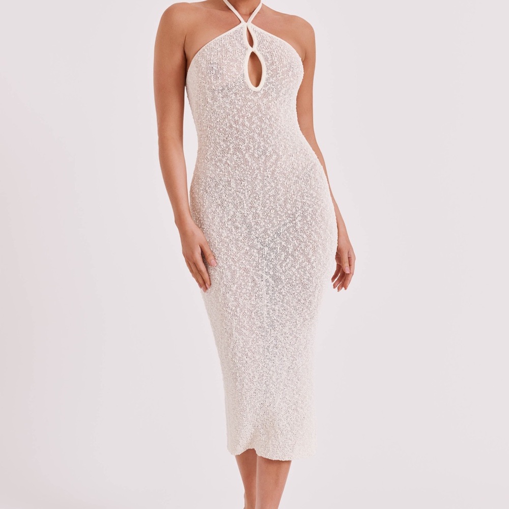 Meshki Kahali Boucle Halter Midi Dress - Cream